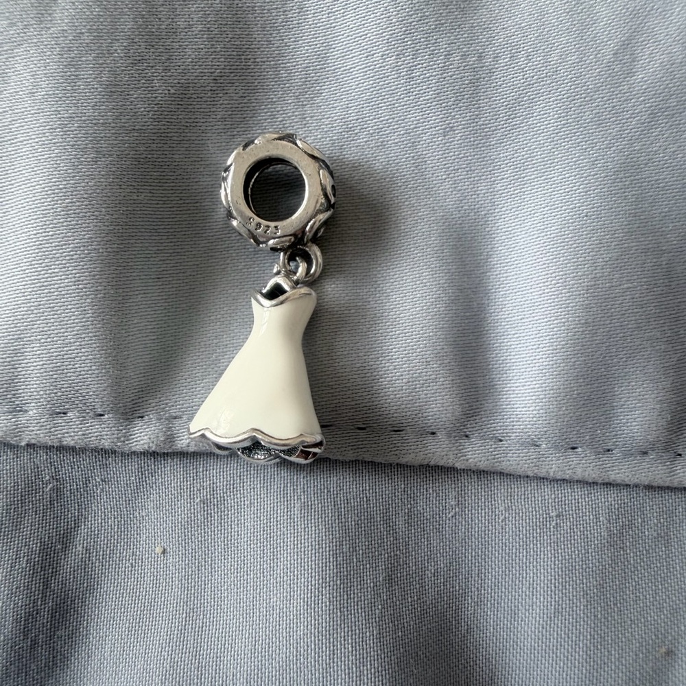 Silver & White Wedding Dress Dangle Charm - Picture 4 of 5